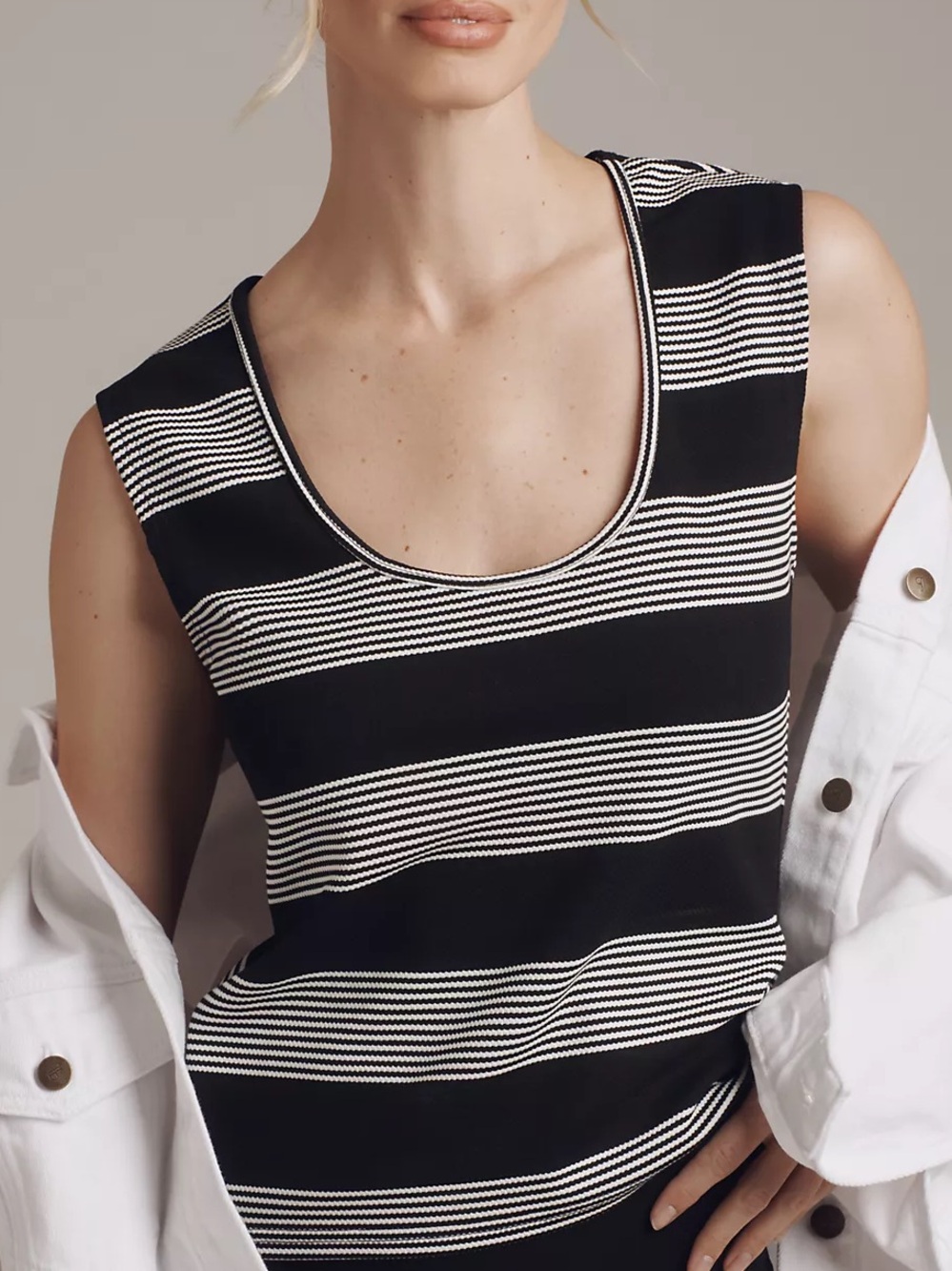 Bishop + Young Pique Striped Crew-Neck Sleeveless Top